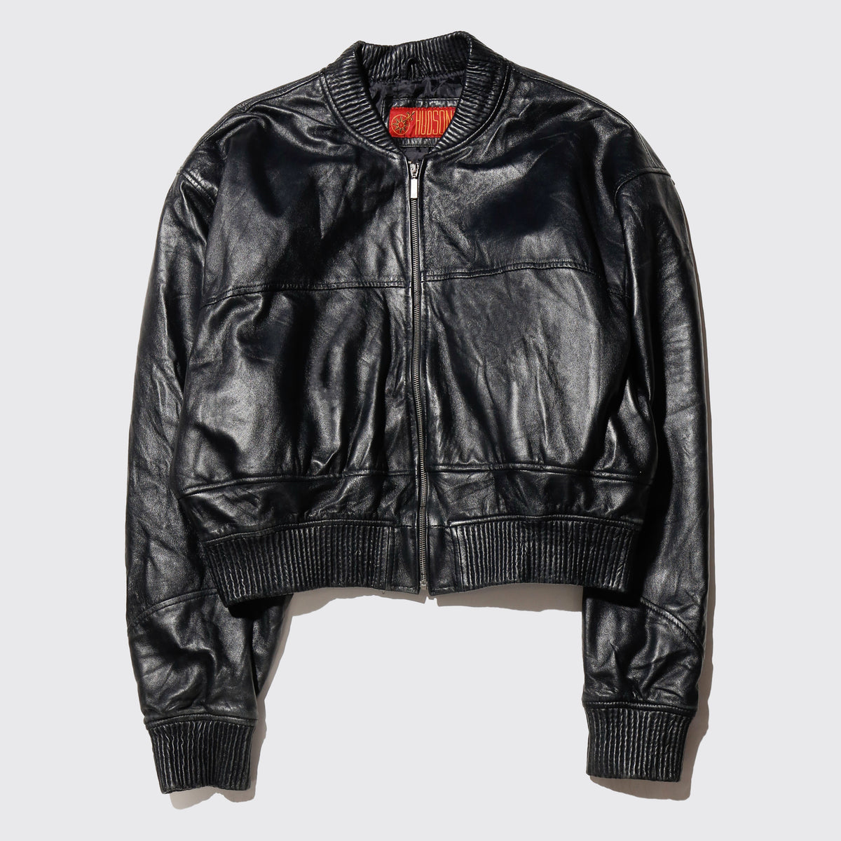 vintage cropped leather bomber jacket