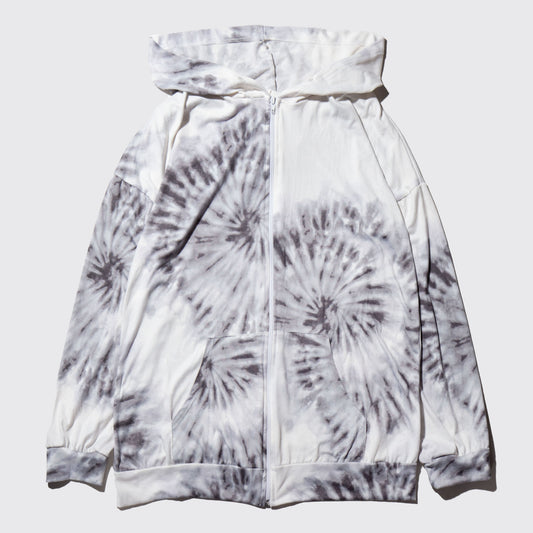 vintage dyed pattern zipped hoodie