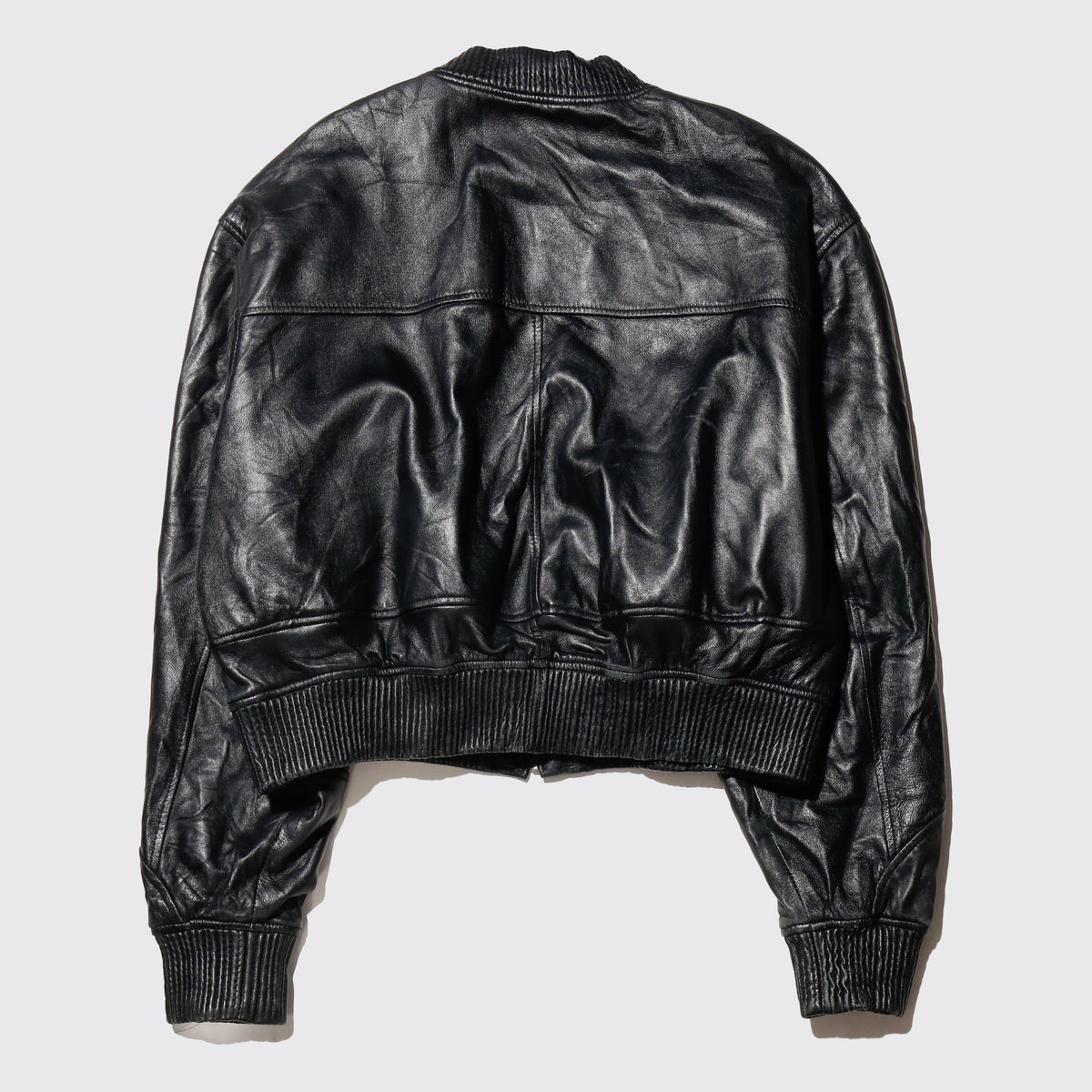 vintage cropped leather bomber jacket