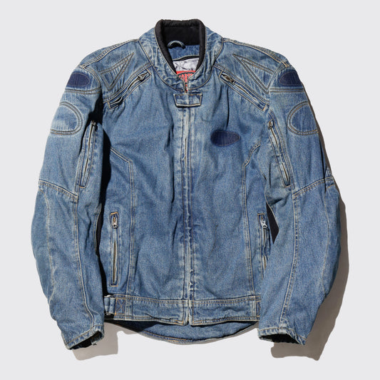 vintage 00's denim motorcycle jacket , detachable liner