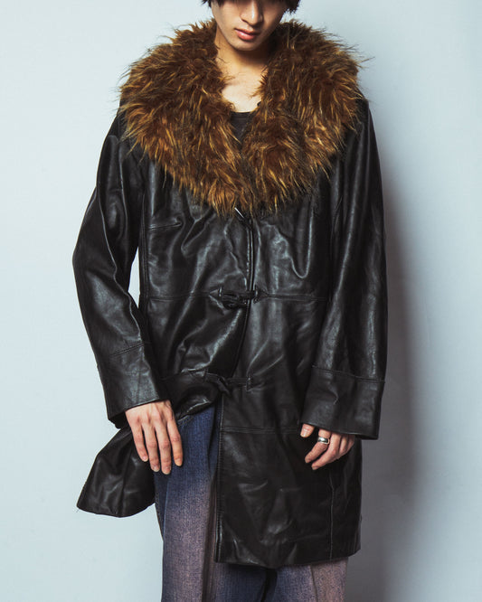vintage fur collar leather coat