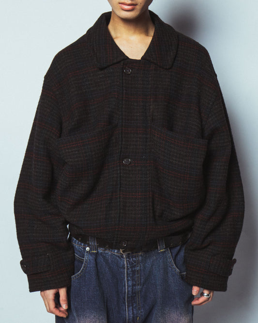 vintage euro dropped wide check wool  jacket