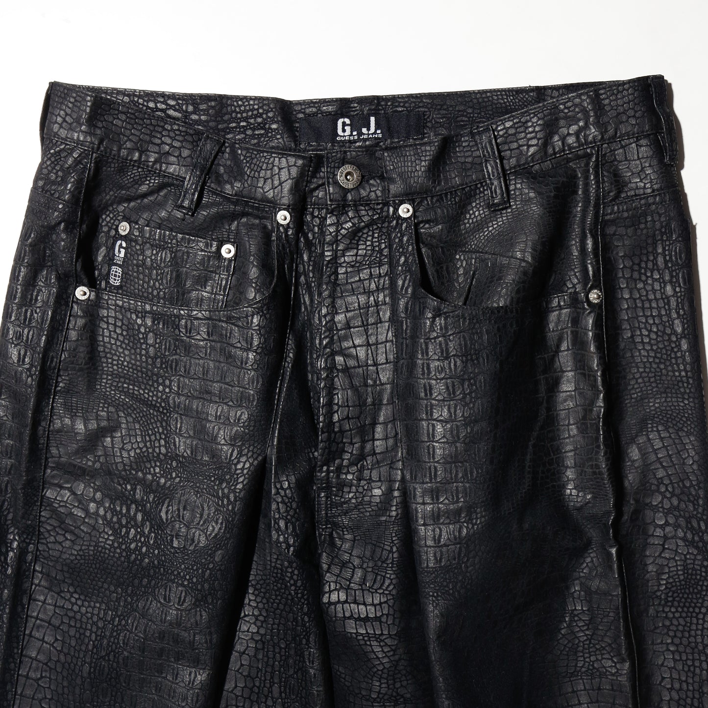 vintage guess center tuck faux croc trousers