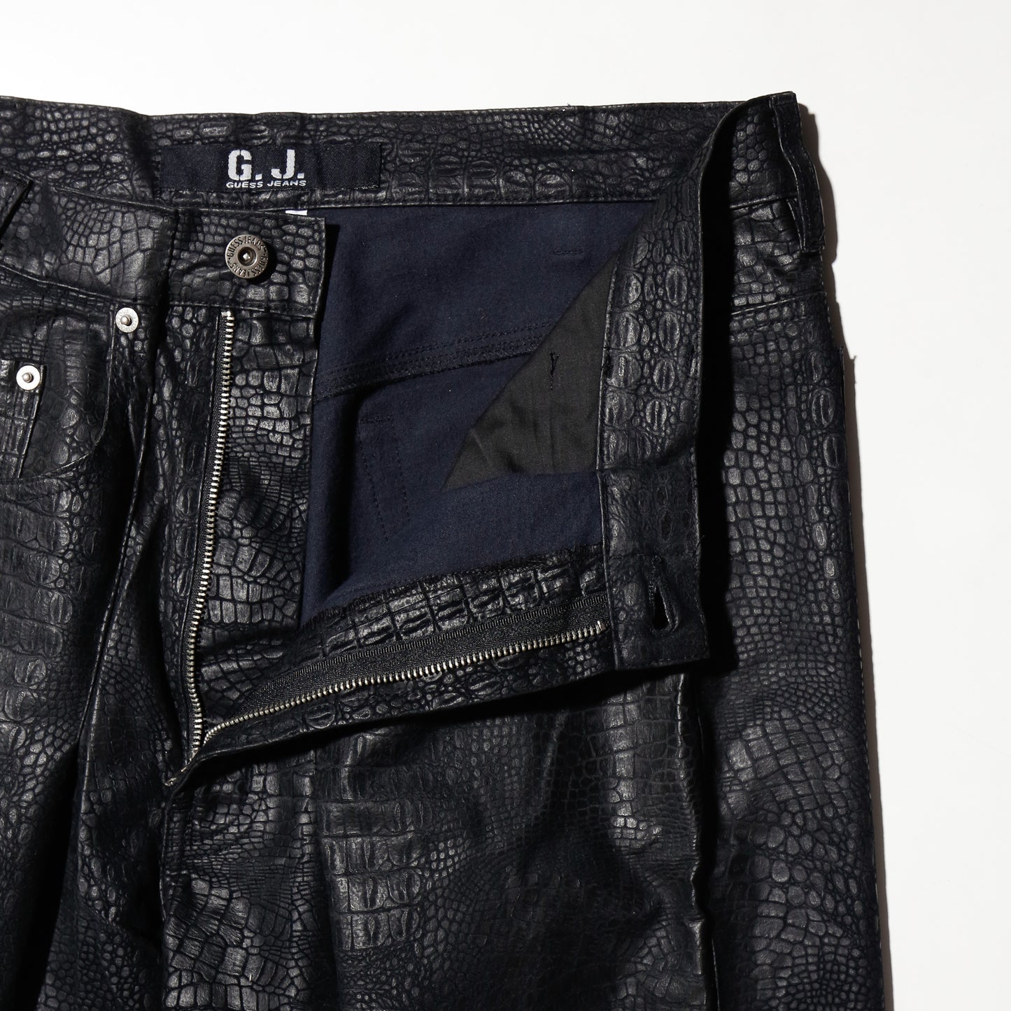 vintage guess center tuck faux croc trousers