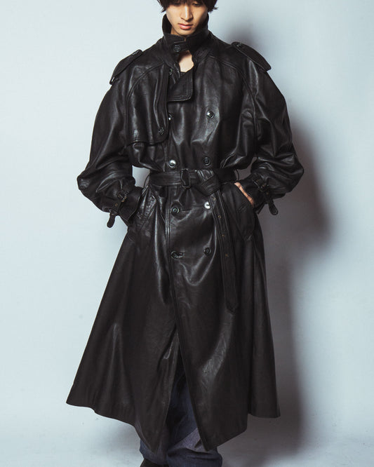 vintage super long leather trench coat