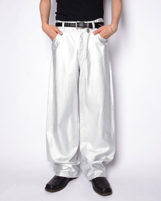 vintage silver coating wide leg jeans