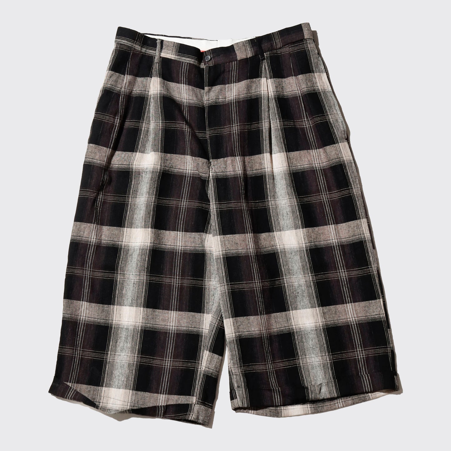 vintage ombre check linen bermuda shorts