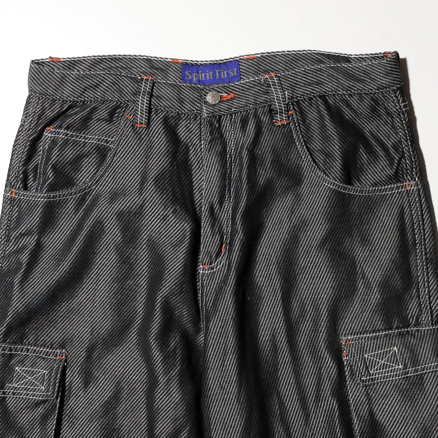 vintage textured metalic denim cargo shorts