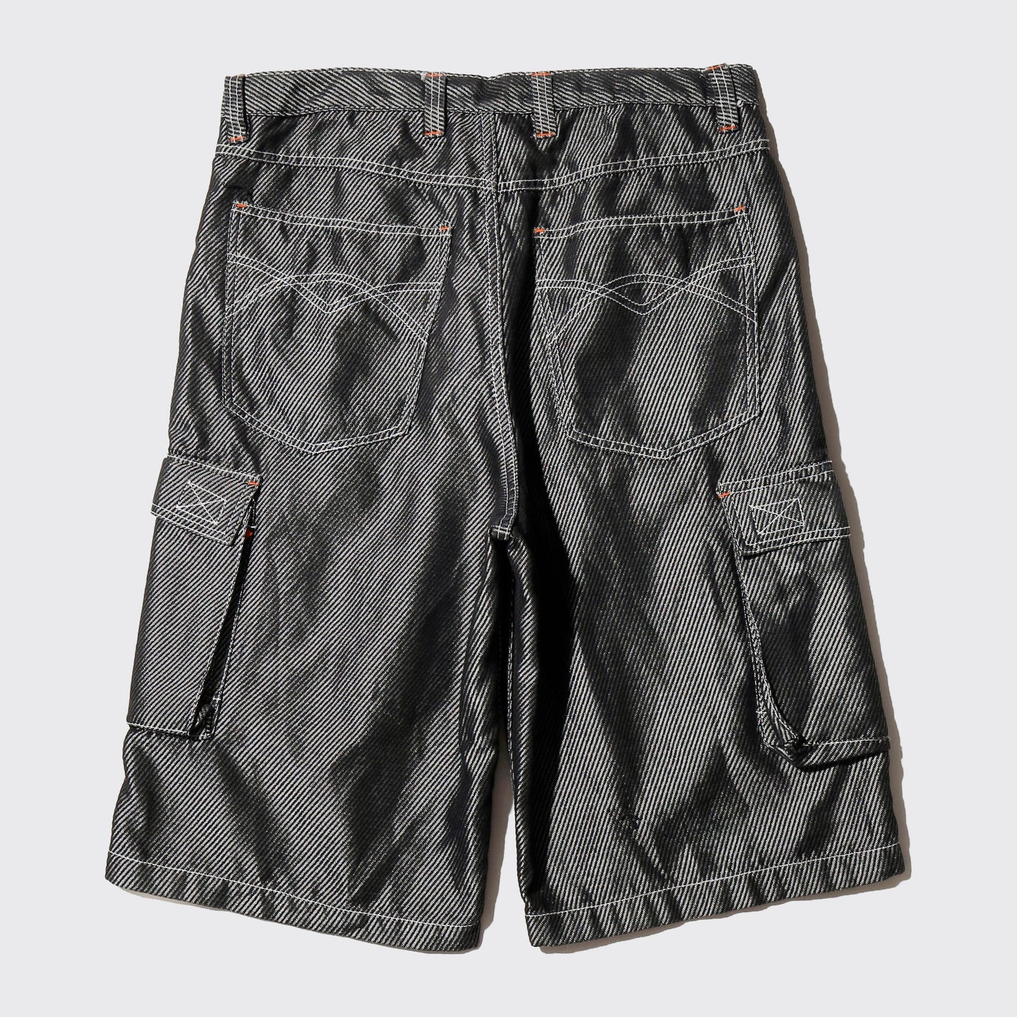 vintage textured metalic denim cargo shorts