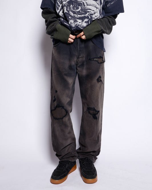 *one-off 90's levi's 501 acid repaired jeans