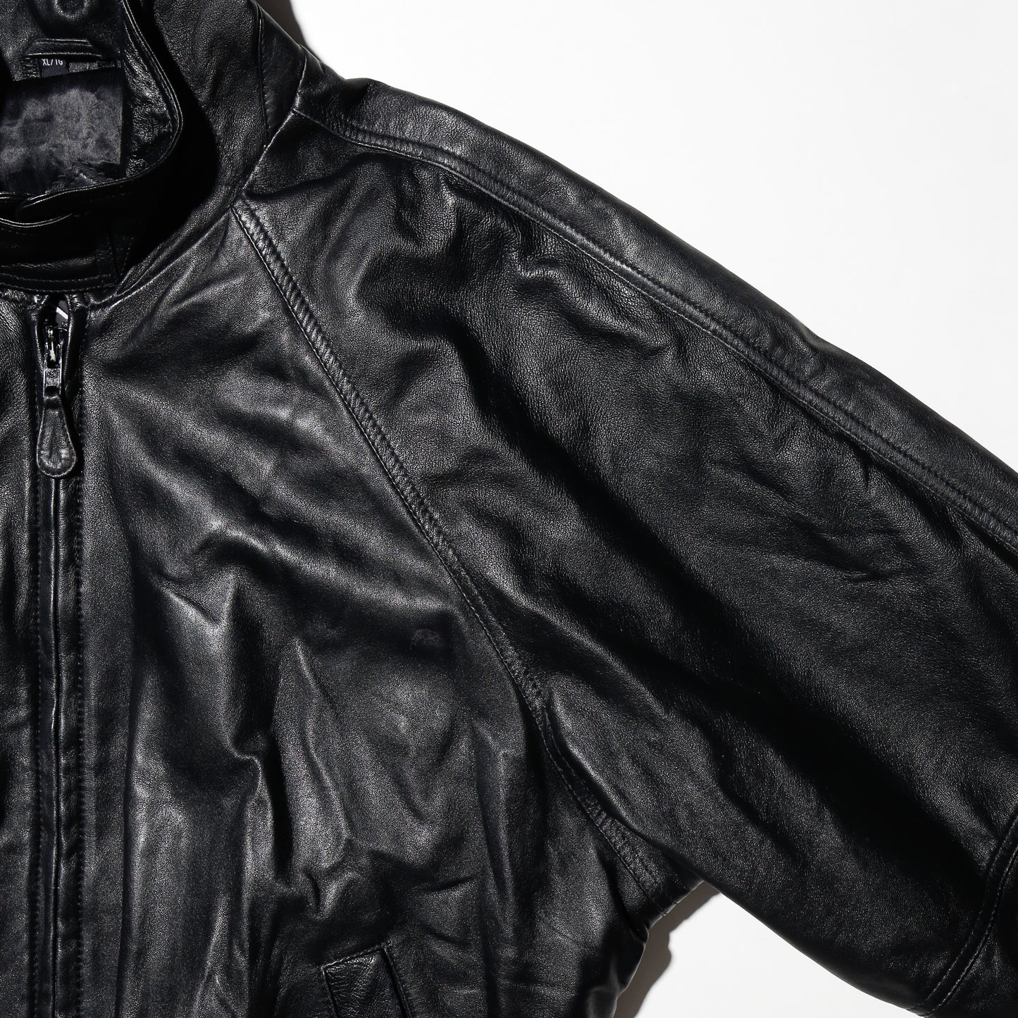 vintage stand collar wide leather jacket