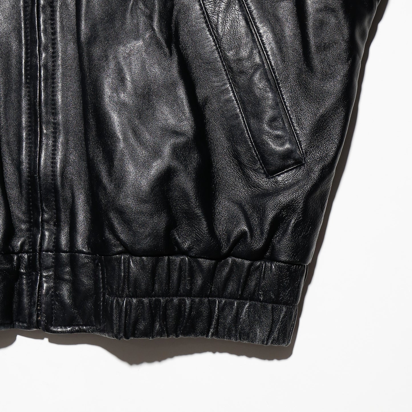 vintage stand collar wide leather jacket
