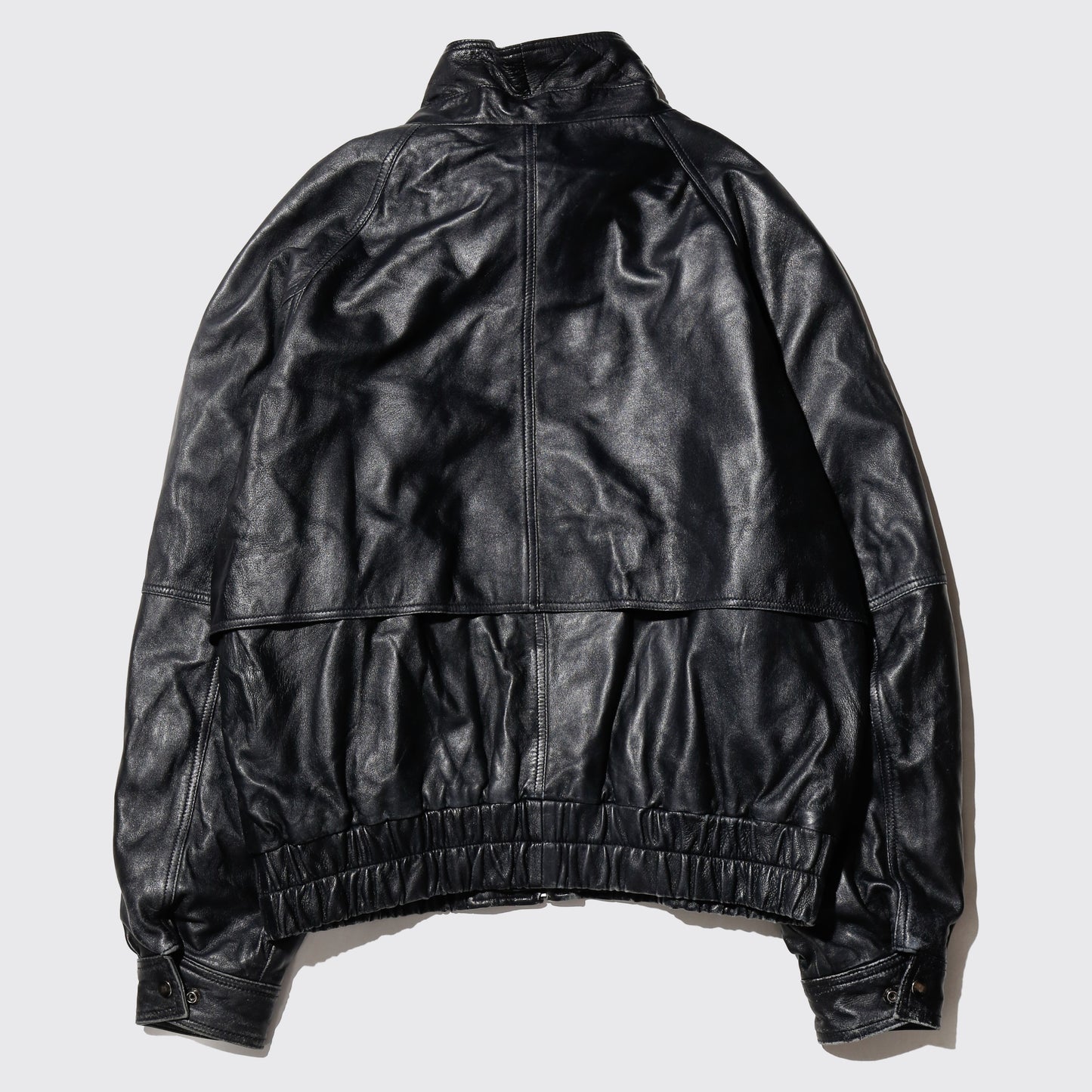 vintage stand collar wide leather jacket