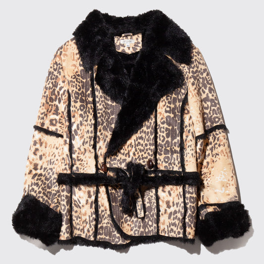 vintage faux leopard mouton coat