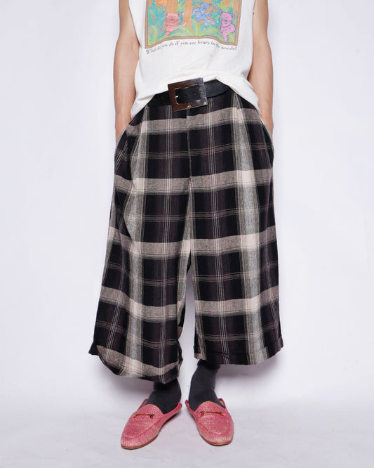 vintage ombre check linen bermuda shorts