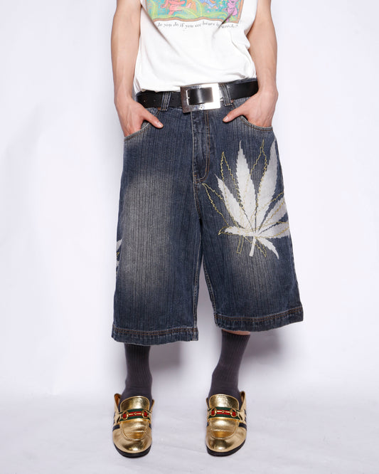 vintage muka jean cannabis denim bermuda shorts