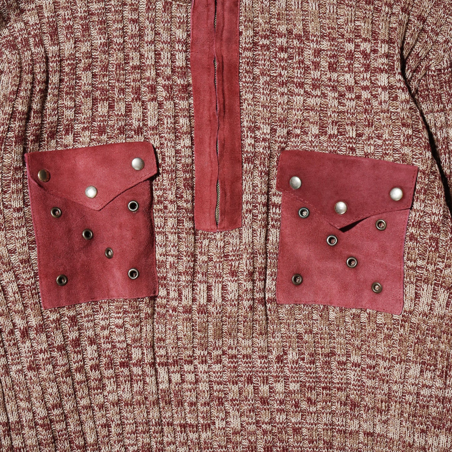 vintage 70's leather combi melange sweater