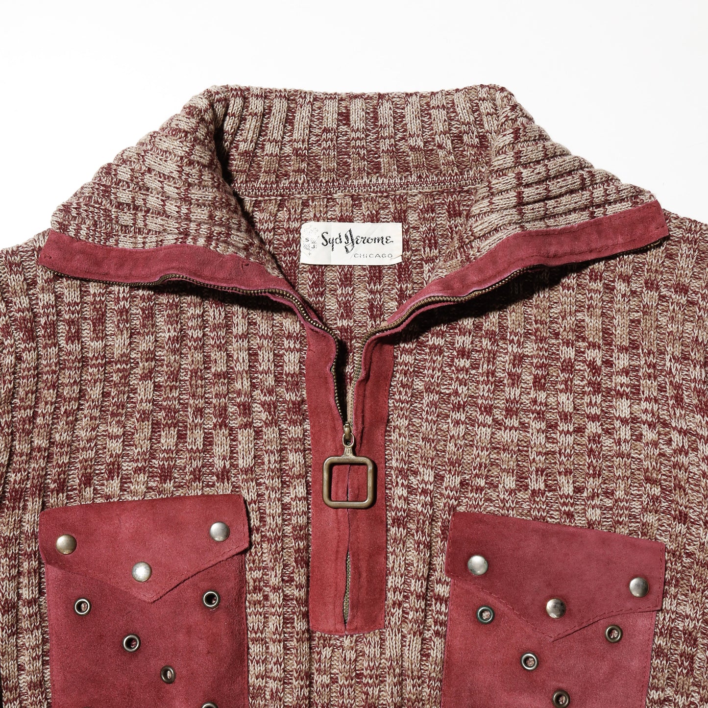 vintage 70's leather combi melange sweater