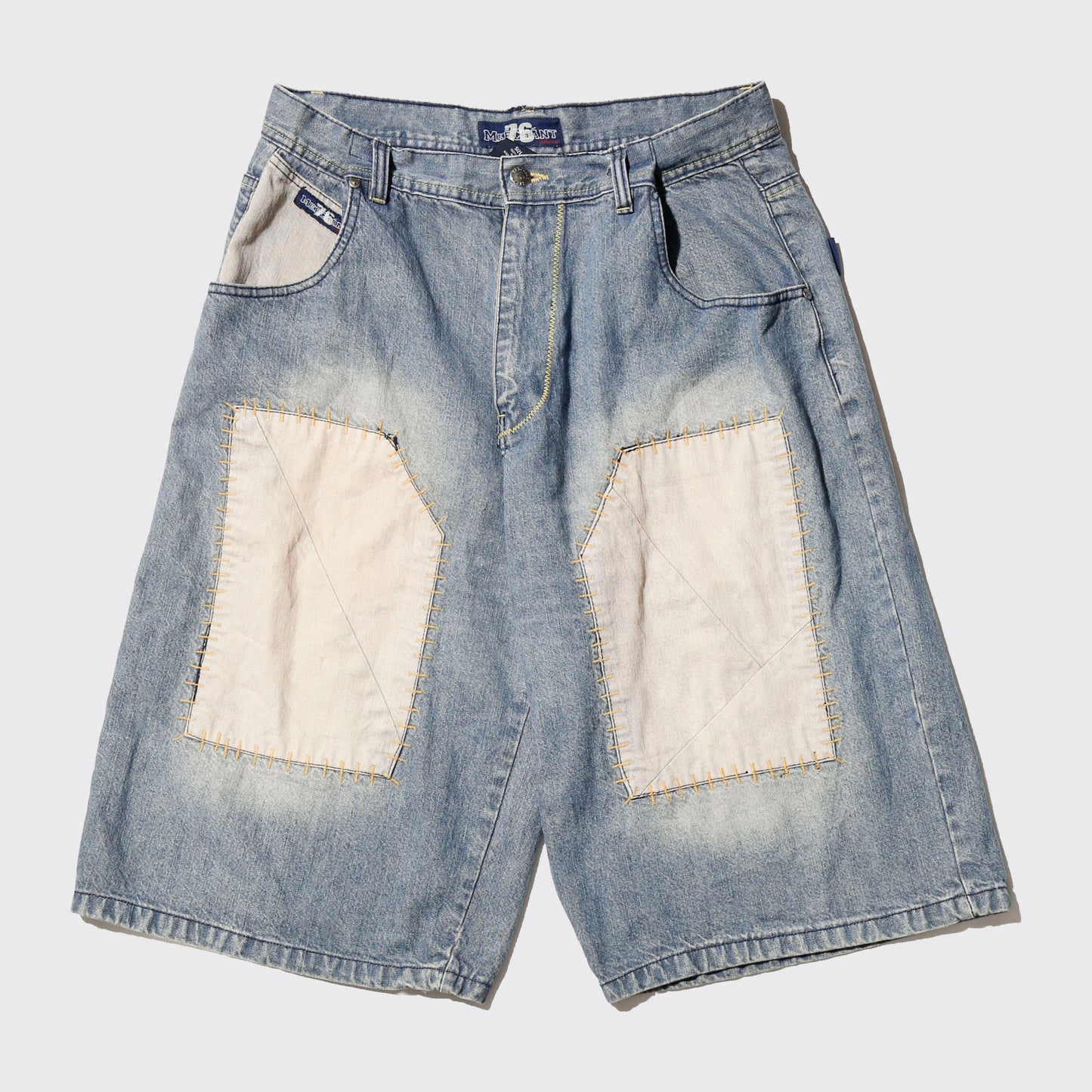 vintage knee patchwork bermuda denim shorts *resized