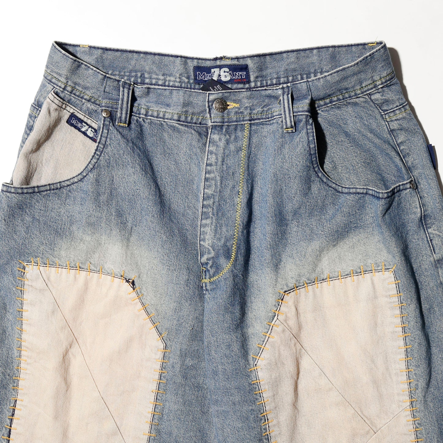vintage knee patchwork bermuda denim shorts *resized