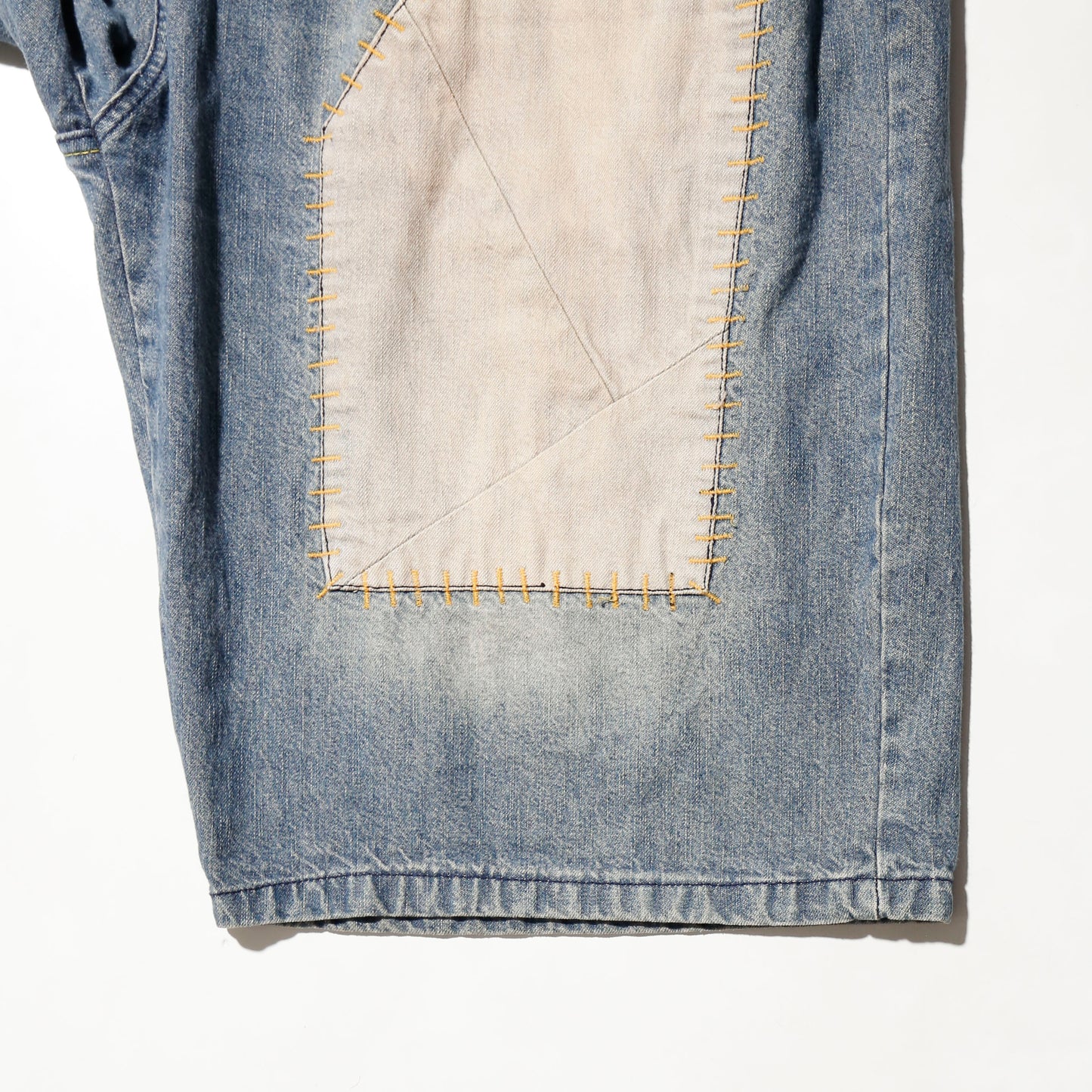 vintage knee patchwork bermuda denim shorts *resized