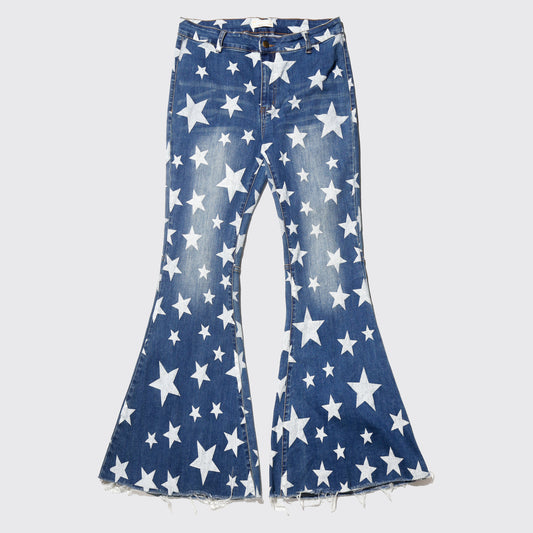 vintage faded star mega flare jeans