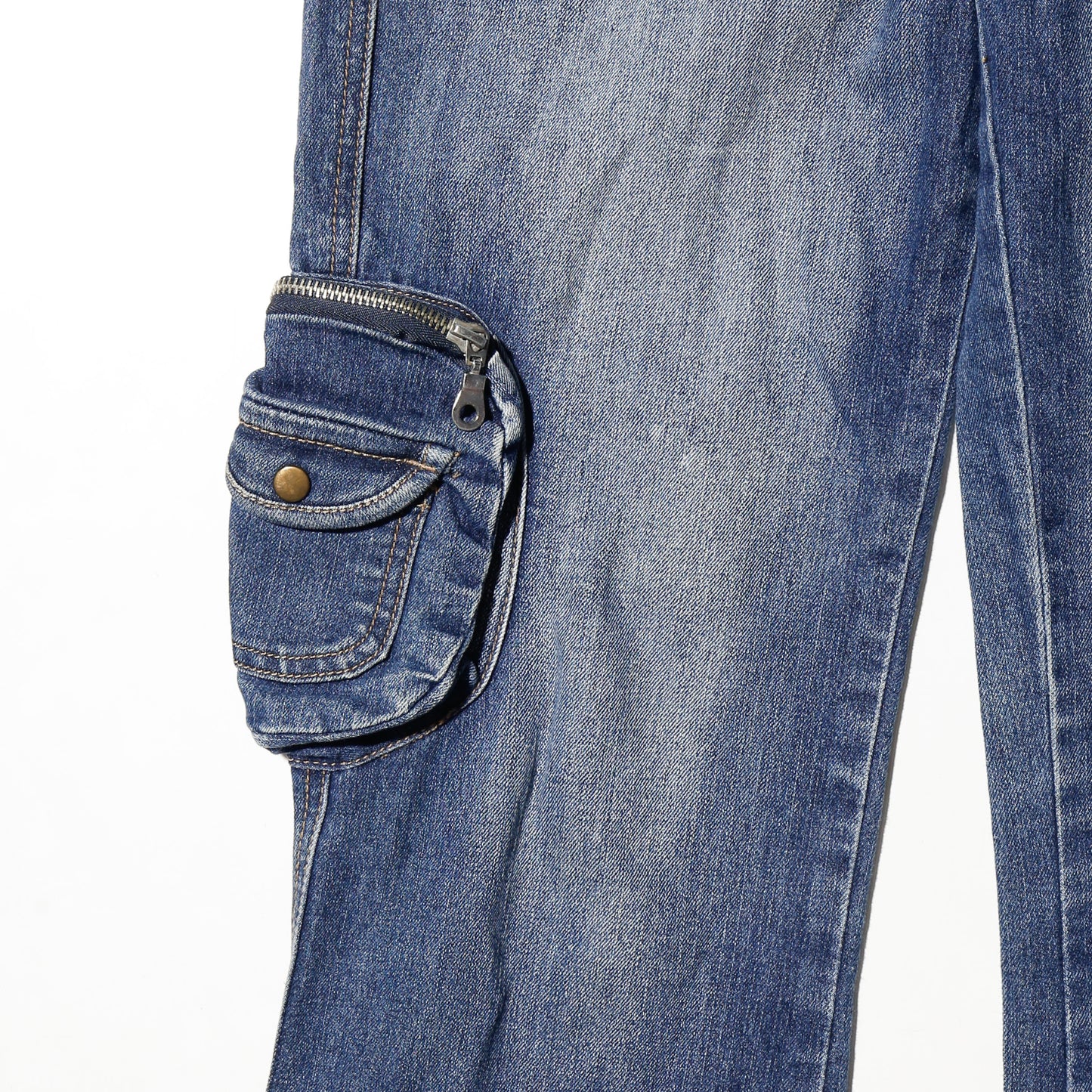 vintage low rise suede patch utility flare jeans
