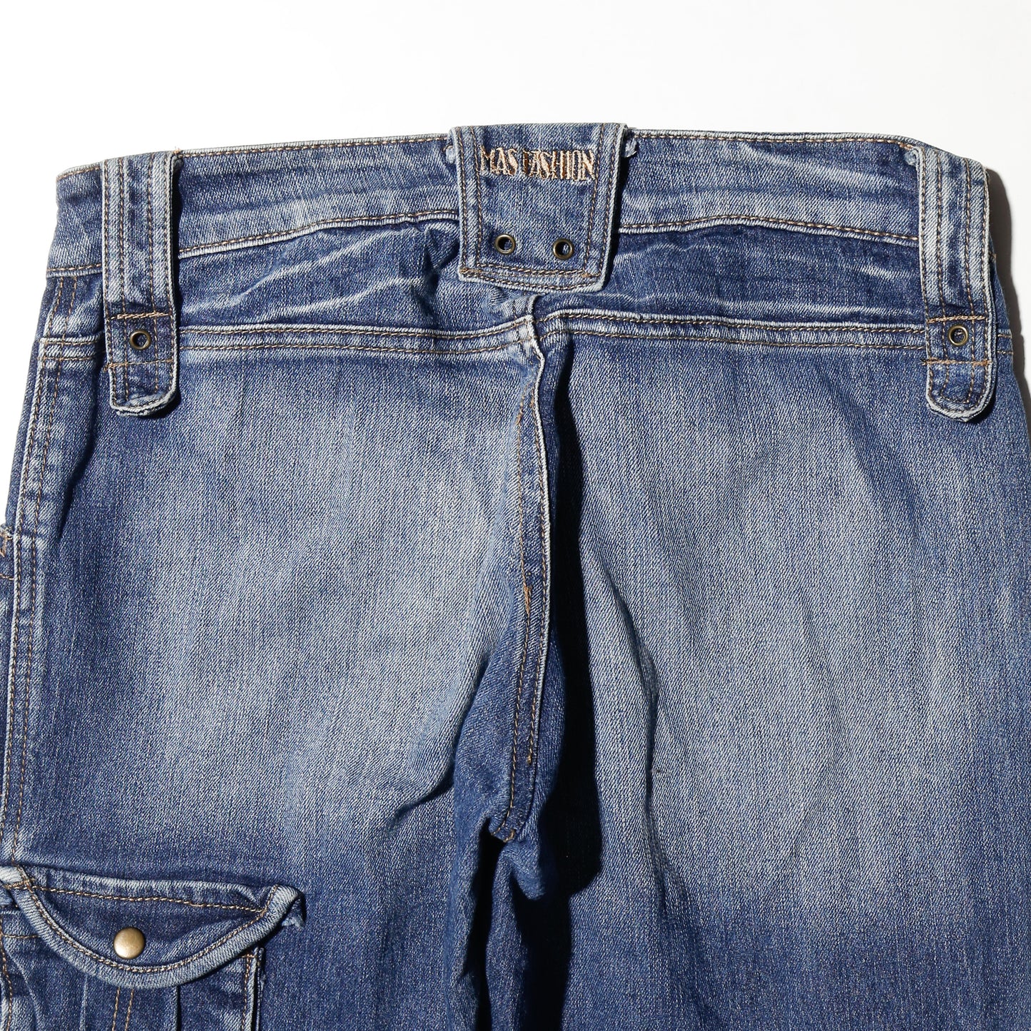 vintage low rise suede patch utility flare jeans