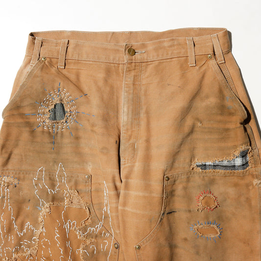 *one-off repaired double knee trousers, *hand crane stitched