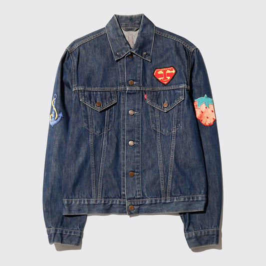 *one-off 90's levi's custom trucker jacket, *back crossed wrenches