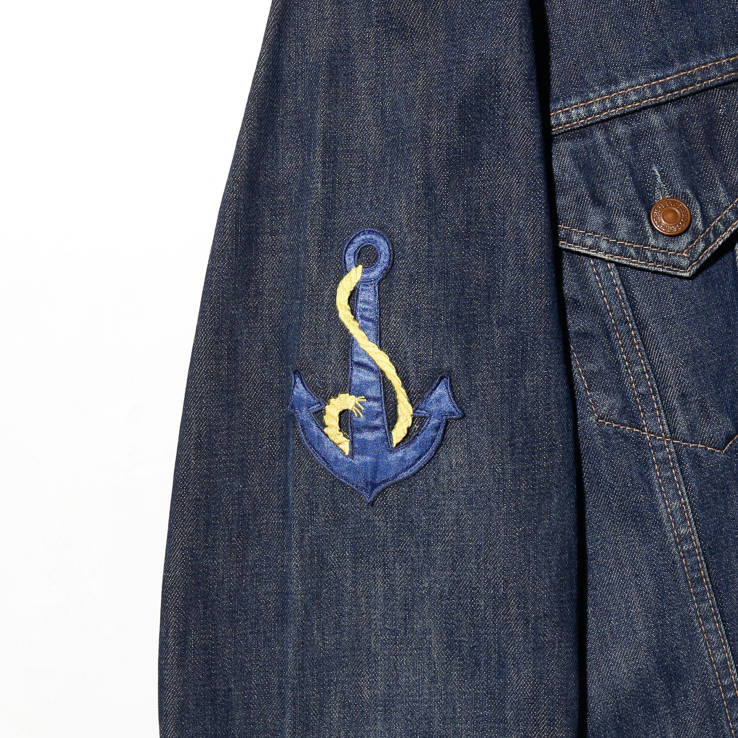 *one-off 90's levi's custom trucker jacket, *back crossed wrenches