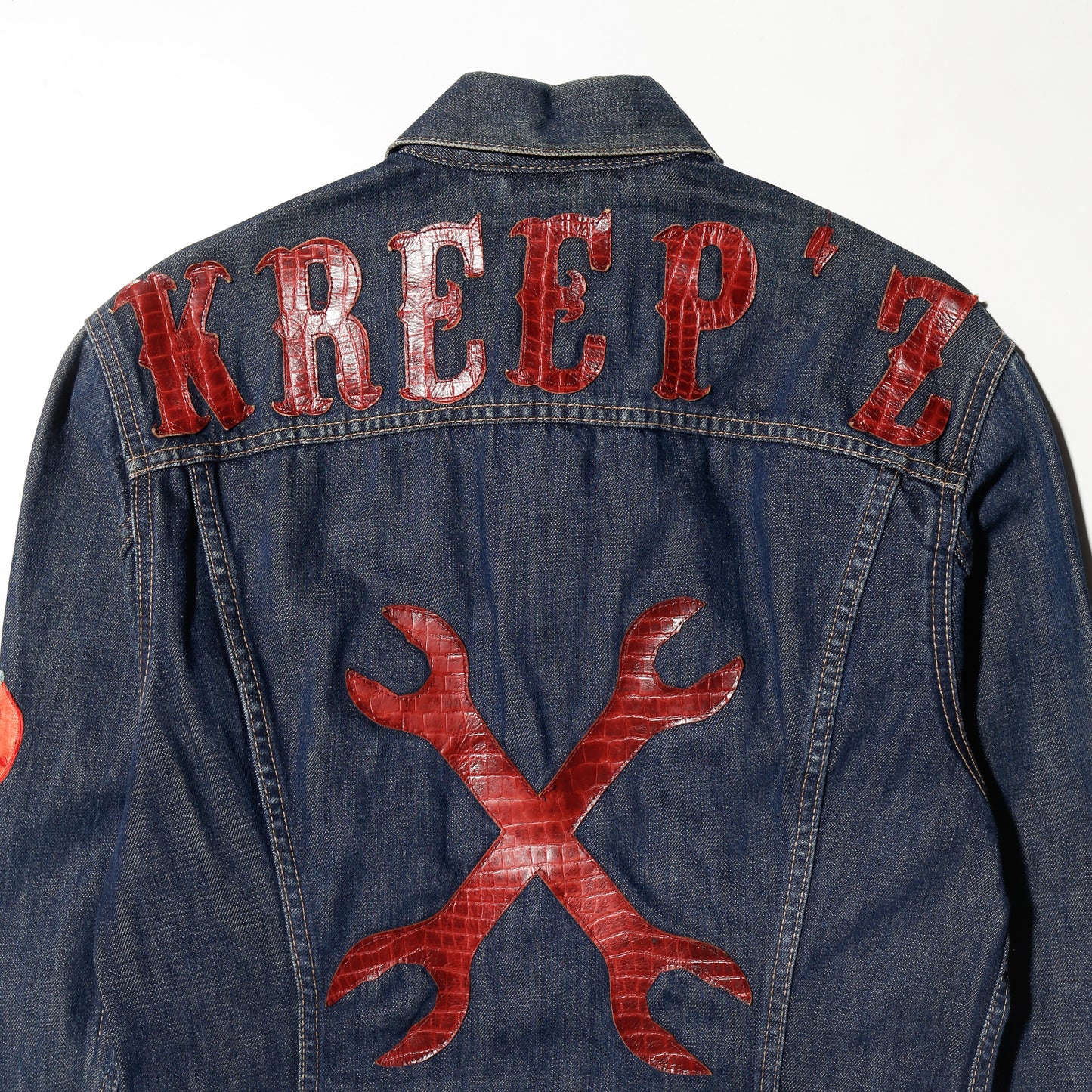 *one-off 90's levi's custom trucker jacket, *back crossed wrenches