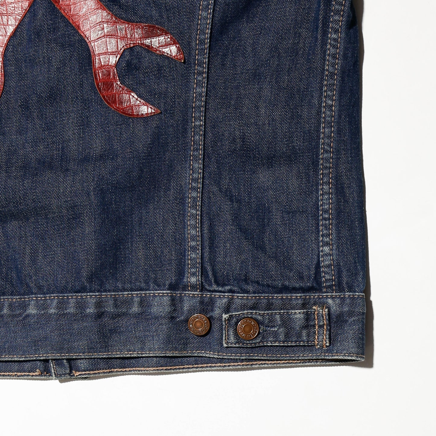 *one-off 90's levi's custom trucker jacket, *back crossed wrenches