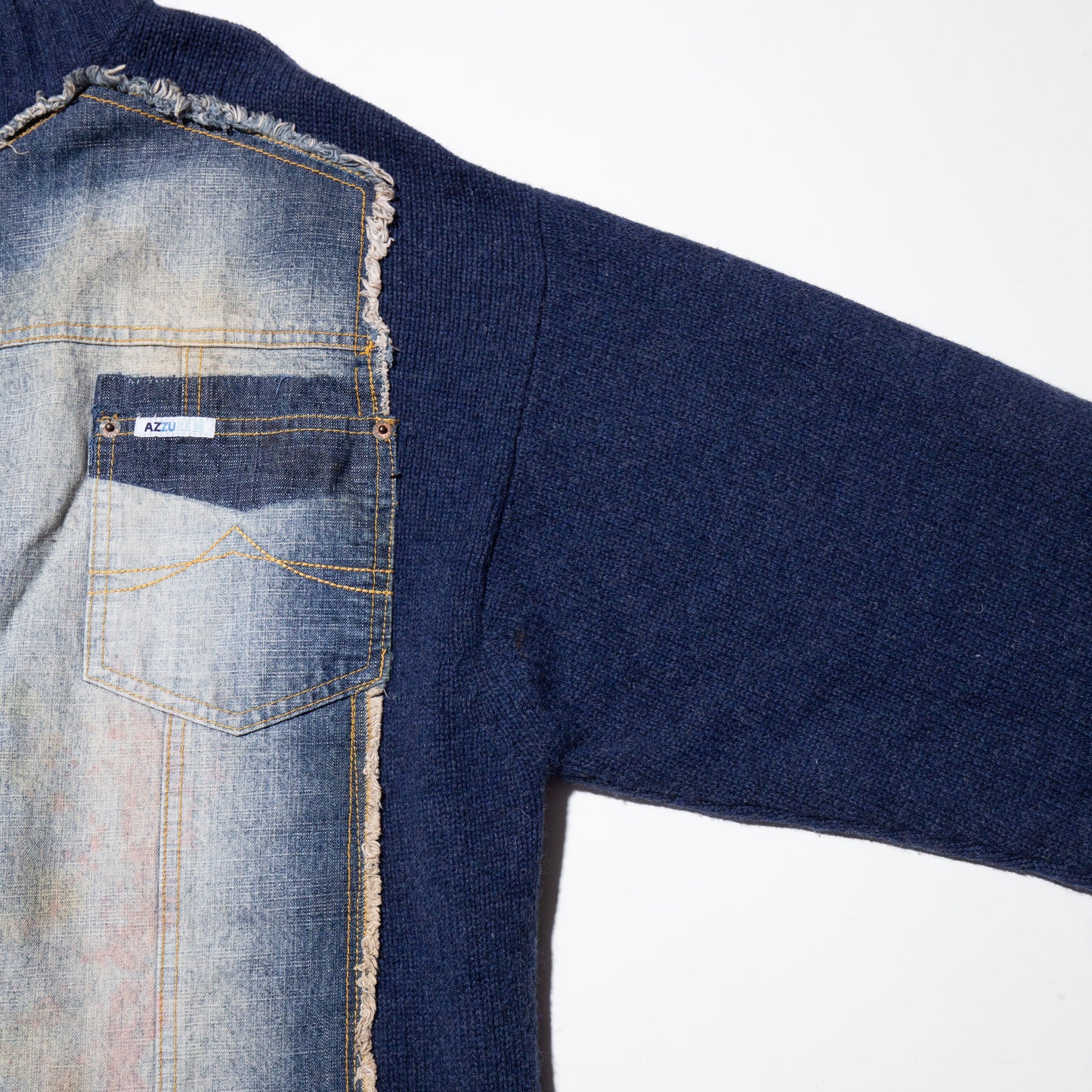 vintage faded denim combi knit jacket