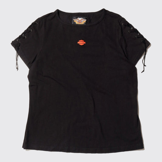 vintage harley-davidson broderied lace up t-shirt