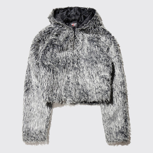 vintage euro cropped faux fur hoodie