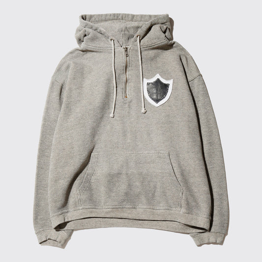 vintage emblemed stripe half zip hoodie
