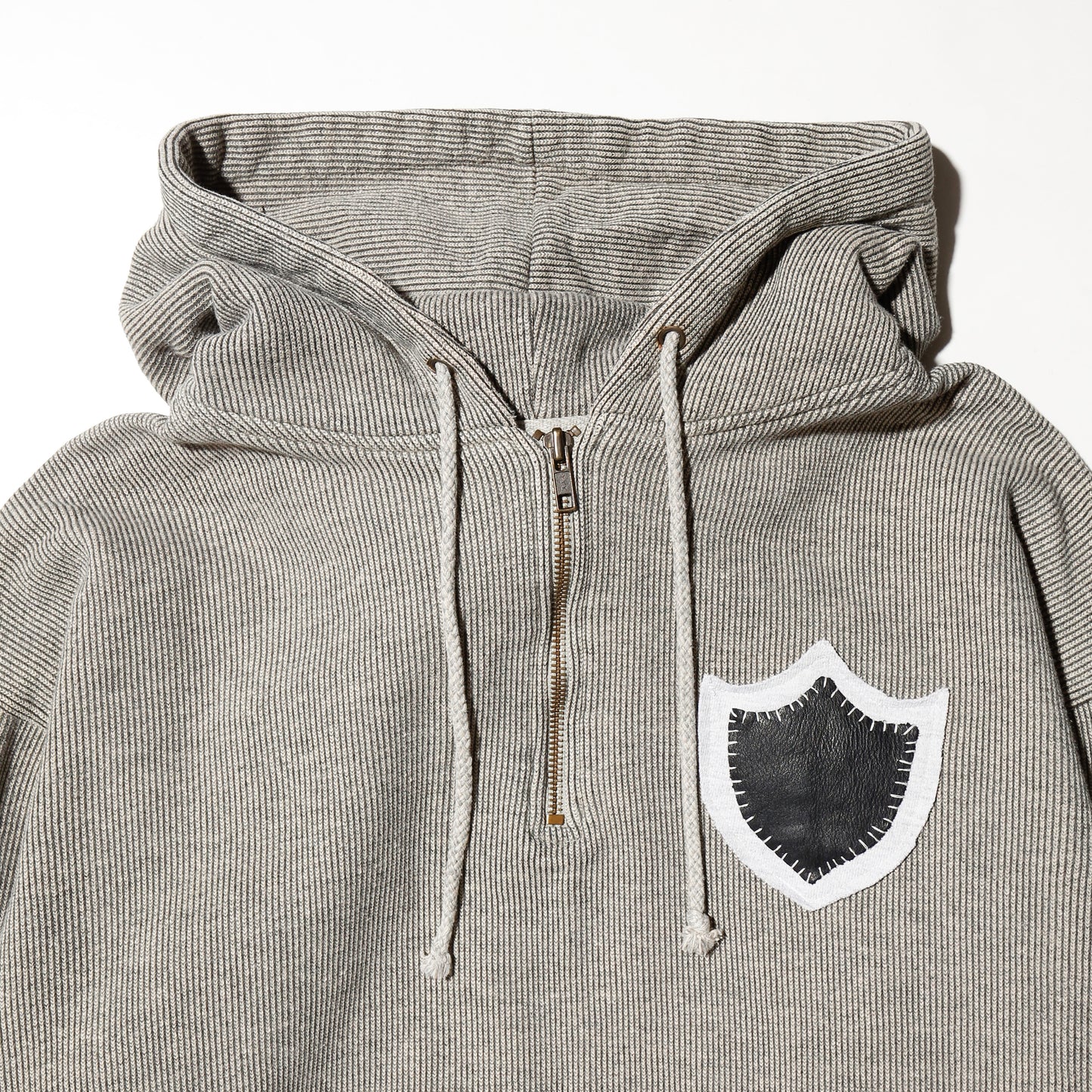 vintage emblemed stripe half zip hoodie