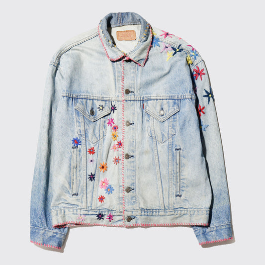 *one-off 80's levi's hand stitched floral trucker jacket