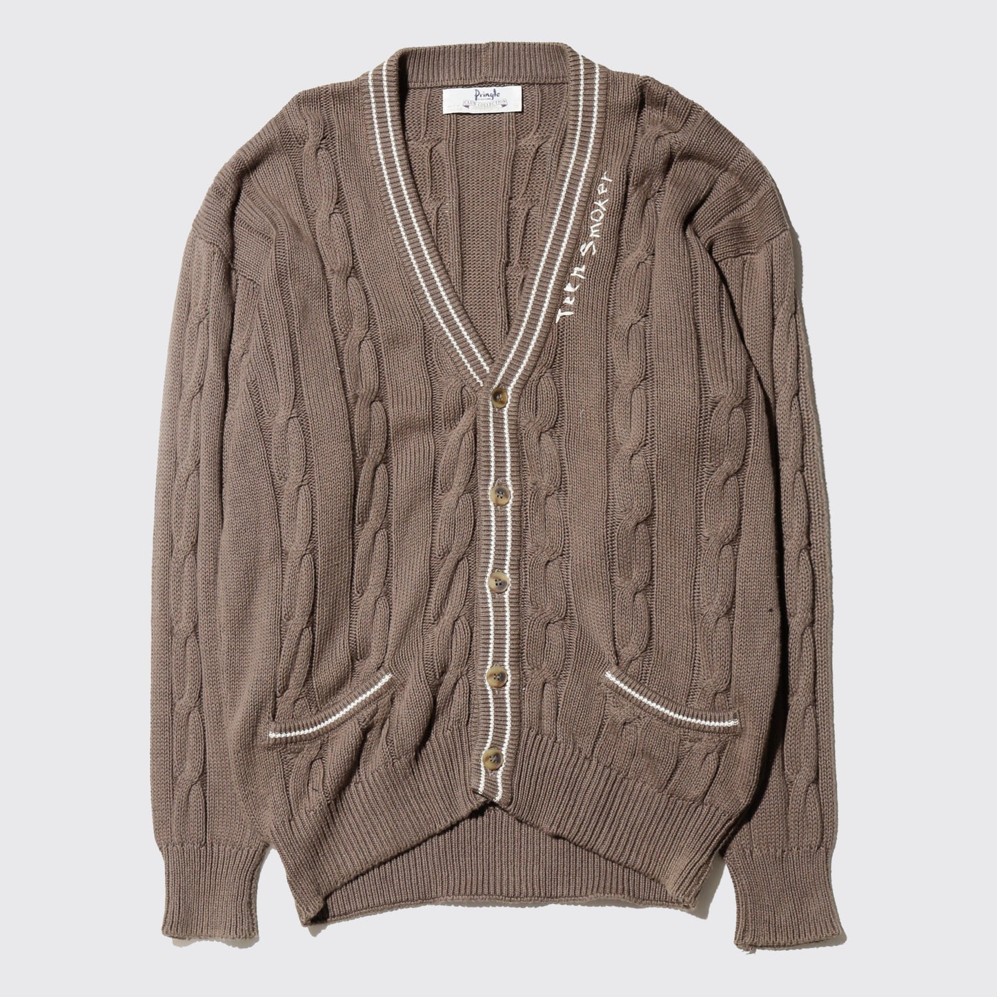 *one-off hand stitched cardigan, "teen smoker"