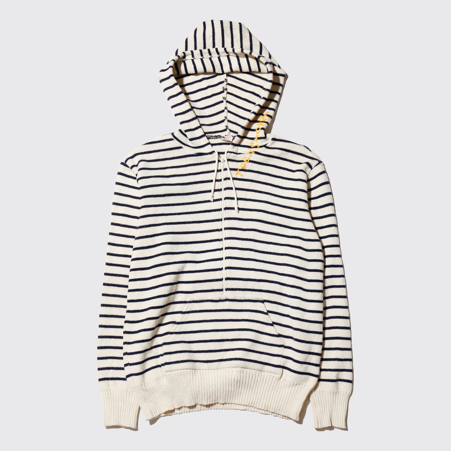 *one-off hand stitched border knit hoodie, "teen smoker"