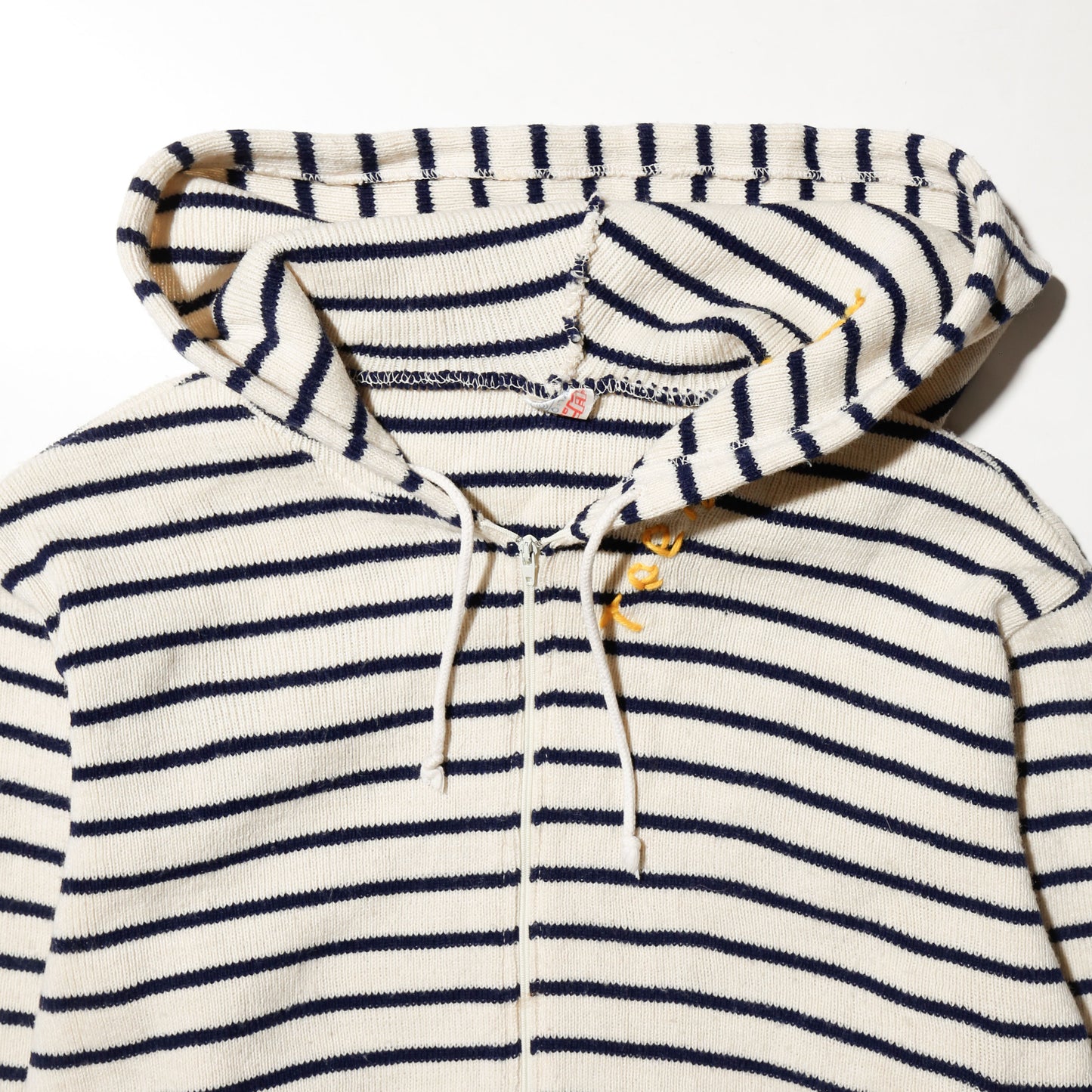 *one-off hand stitched border knit hoodie, "teen smoker"