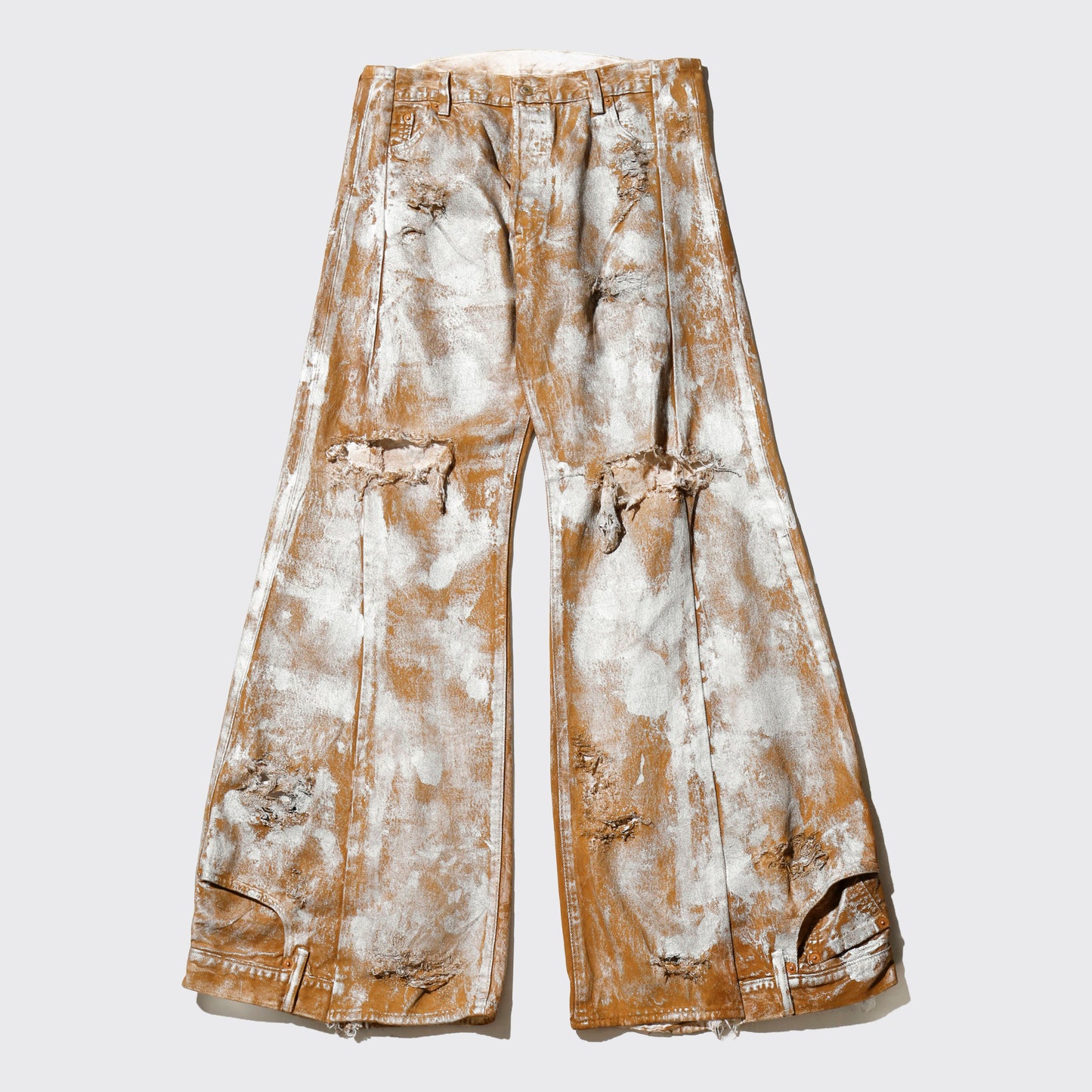 *one-off broken upside down jeans: model- silver dust camel