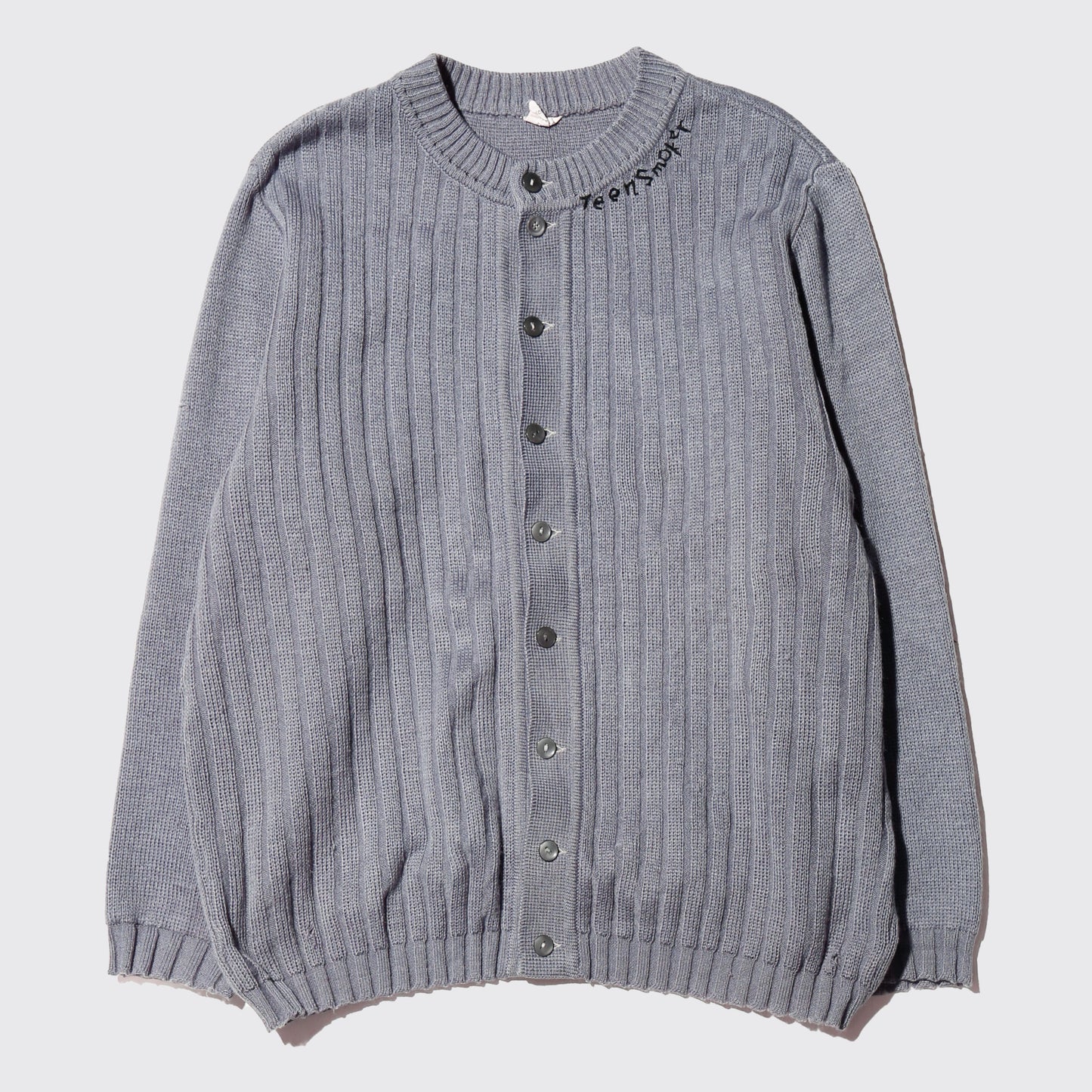 *one-off hand stitched cardigan, "teen smoker"