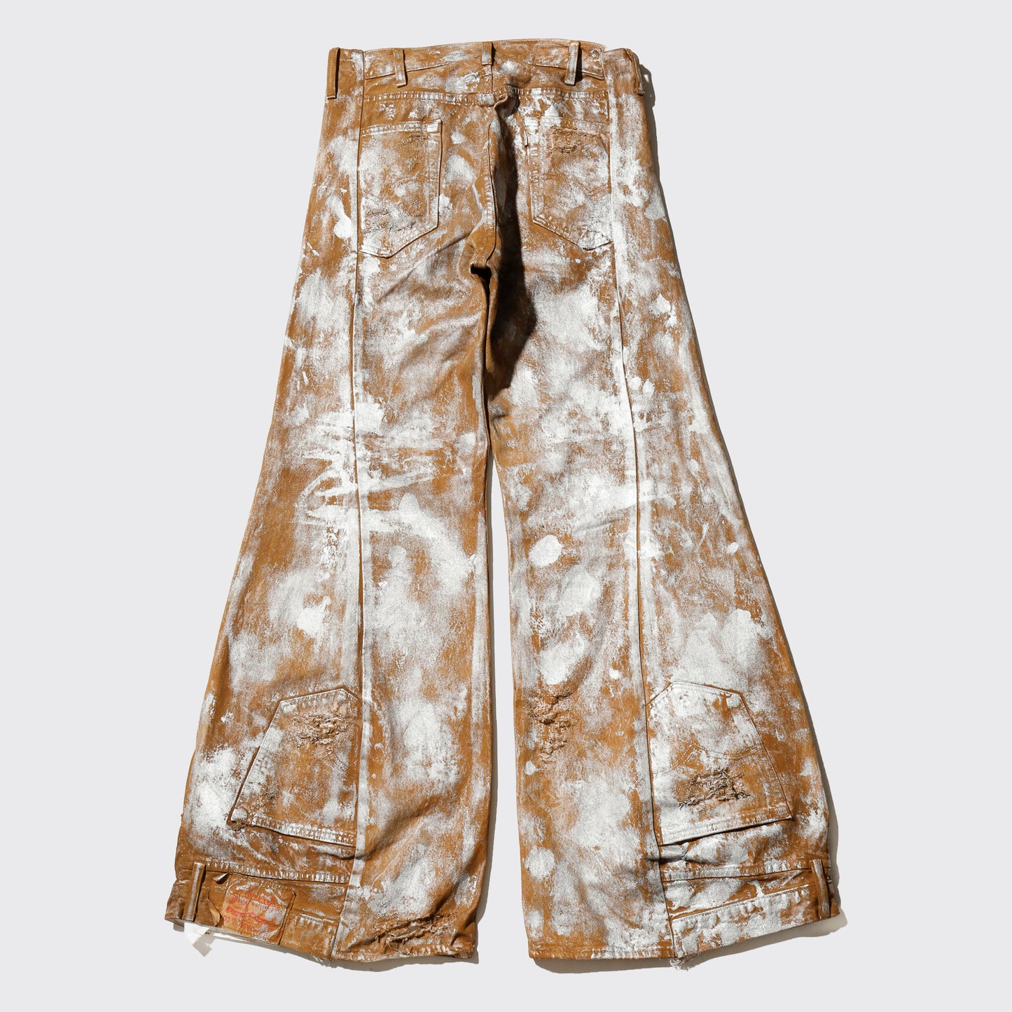 *one-off broken upside down jeans: model- silver dust camel