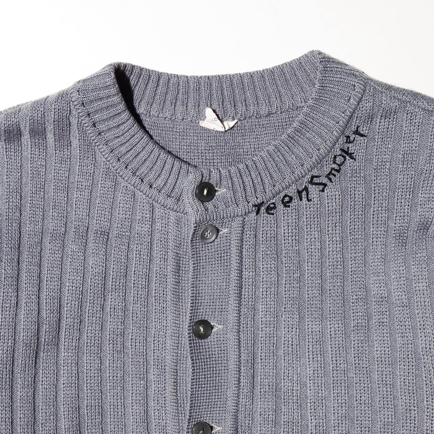 *one-off hand stitched cardigan, "teen smoker"