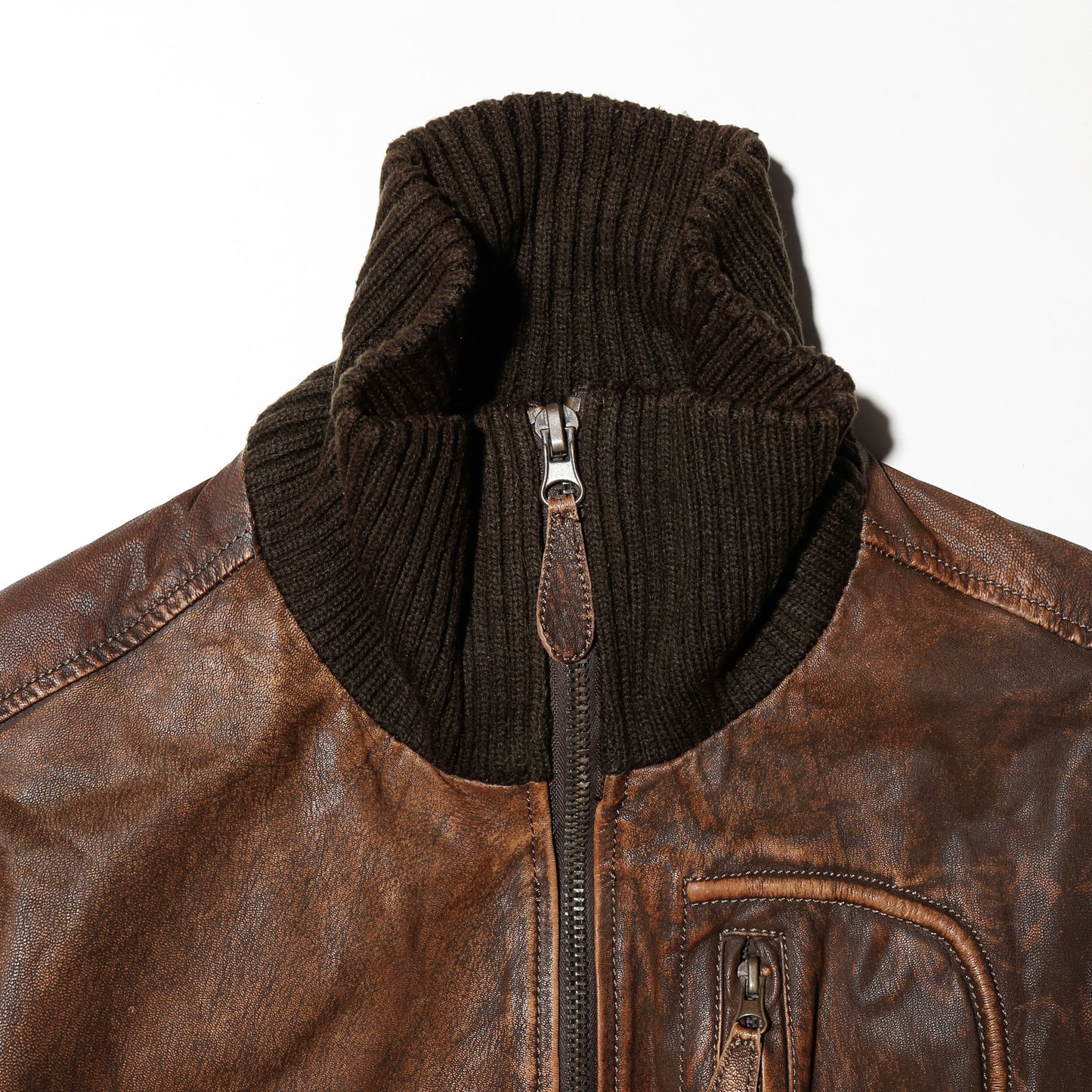 vintage ribbed aviator leather jacket