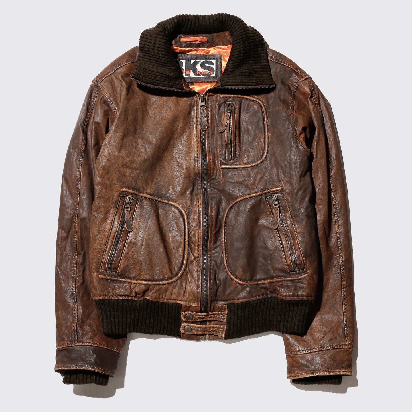 vintage ribbed aviator leather jacket