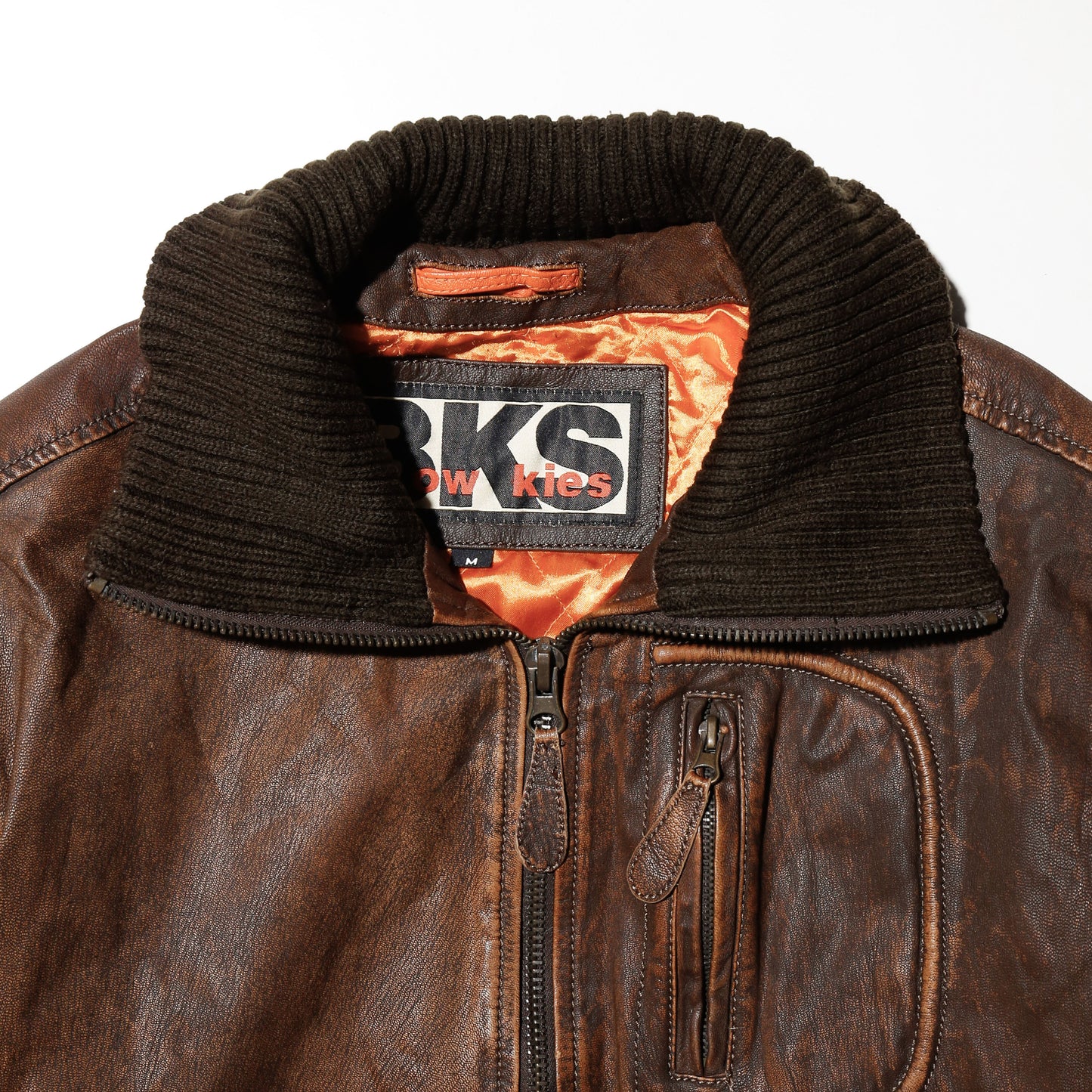 vintage ribbed aviator leather jacket