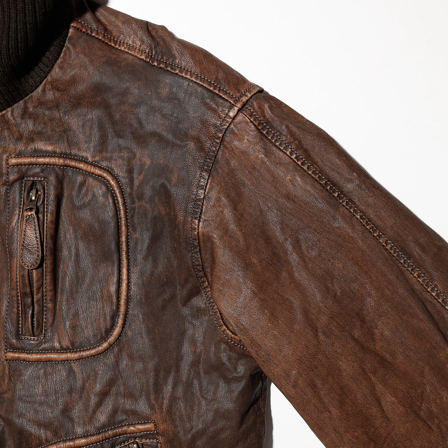 vintage ribbed aviator leather jacket